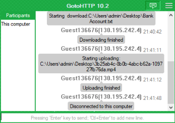 All file transfers visible in client message box during connection
