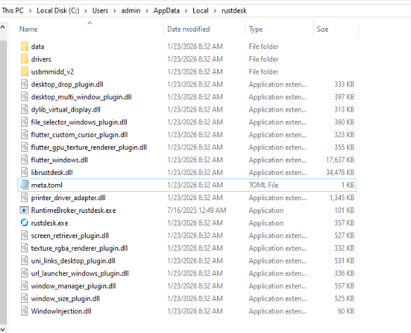 AppData Local rustdesk directory created after launching