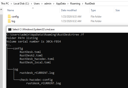 AppData Roaming RustDesk with config and log subdirectories