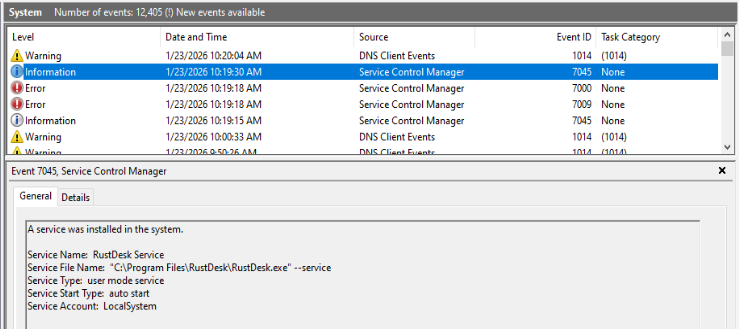Second Event ID 7045 during EXE installation