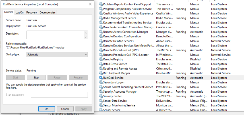 RustDesk Service in services.msc