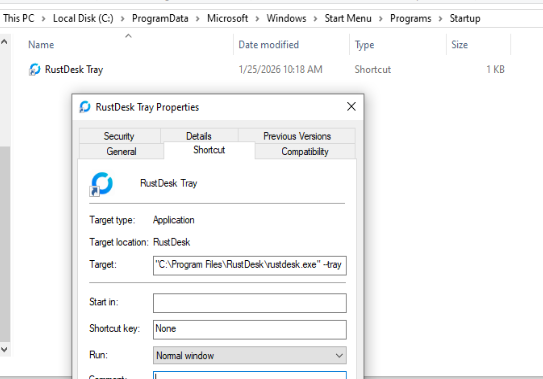 Tray icon shortcut in global startup folder