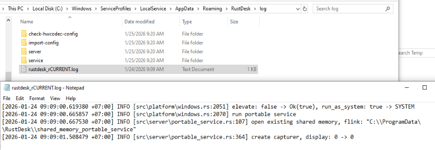 LocalService AppData with RustDesk config from service context