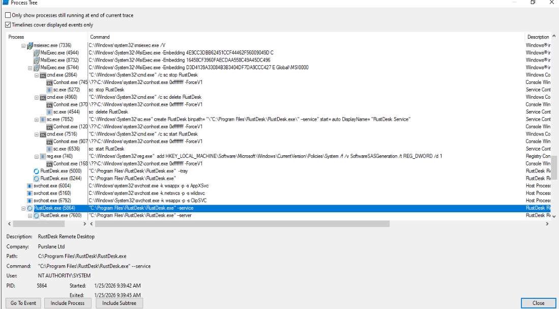 MSI installer behavior: no batch scripts, direct registry, single Event ID 7045
