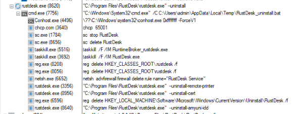 RustDesk uninstall via shortcut or --uninstall flag