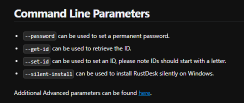 RustDesk official CLI documentation