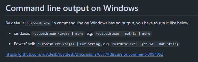 RustDesk FAQ: no console output on Windows