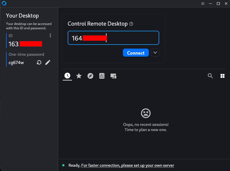 Remote device entering RustDesk ID to initiate connection