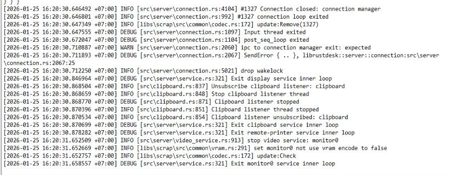 Session termination log sequence