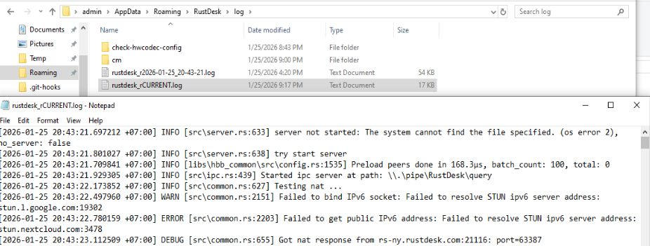 Old log renamed to timestamped filename on new RustDesk launch