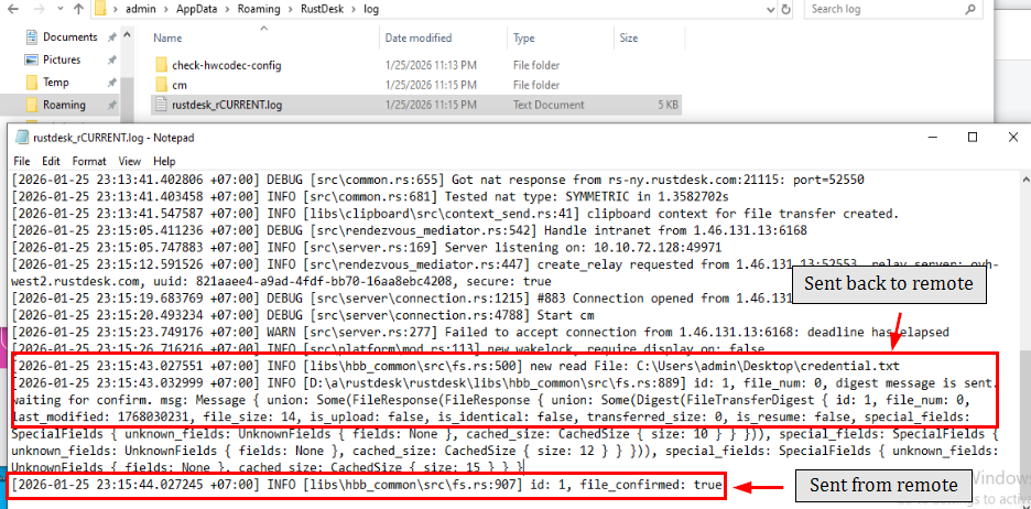 File transfer activities event that could be seen from log file