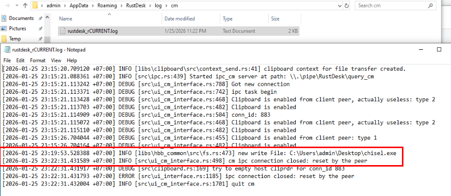 File transferred from remote host logged in clipboard manager