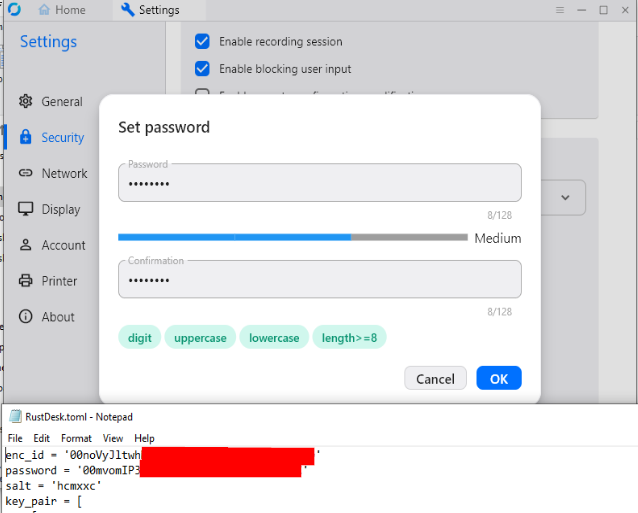 RustDesk permanent password setup via GUI