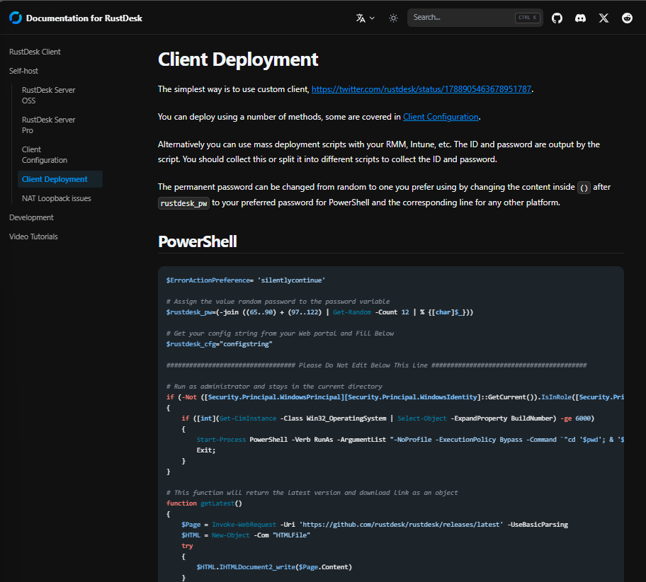 RustDesk client deployment automation script in documentation
