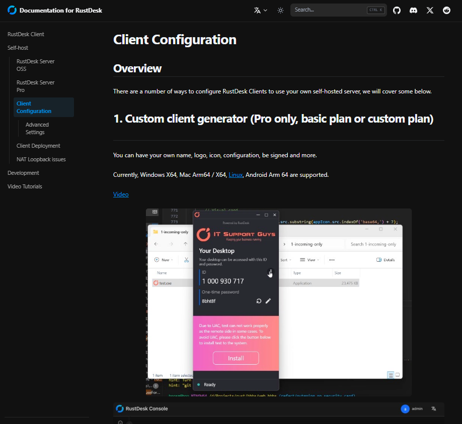 RustDesk custom client configuration documentation
