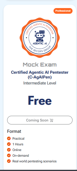 Mock exam availability note on exam page