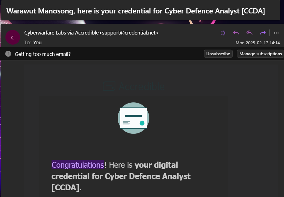 CCDA badge and certificate issued via Accredible
