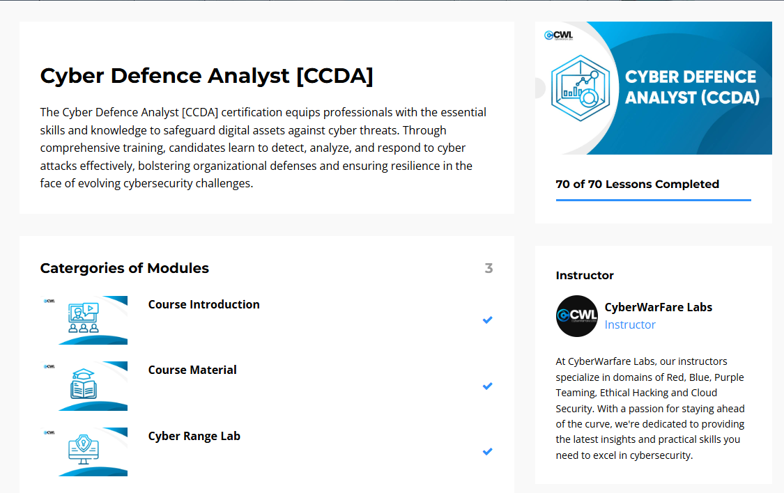 CCDA course portal on cyberwarfare.live