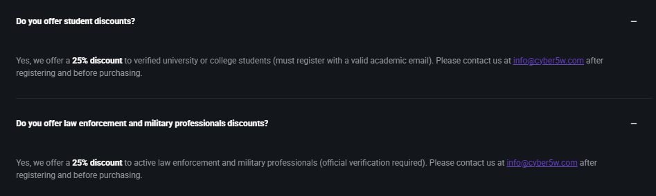 Cyber5W course pricing and discount options