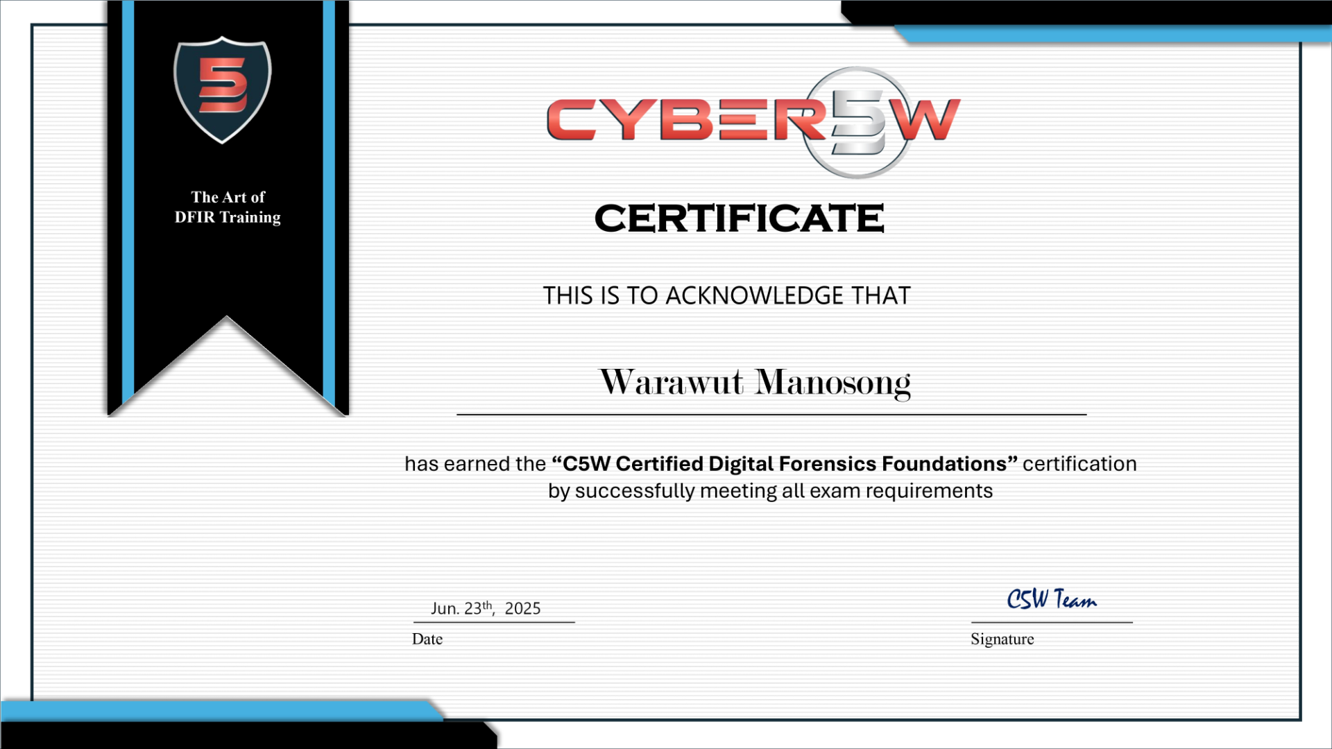 Cyber5W Certified Digital Forensics Foundations (CCDFF)