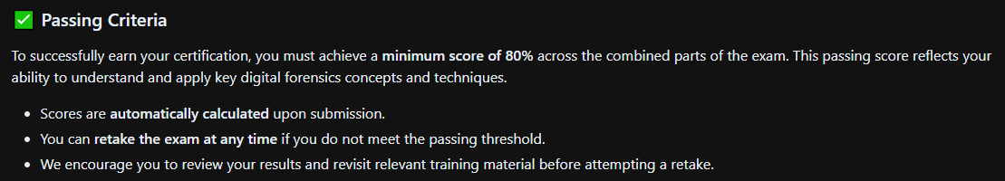 Passing criteria: 80% required to pass