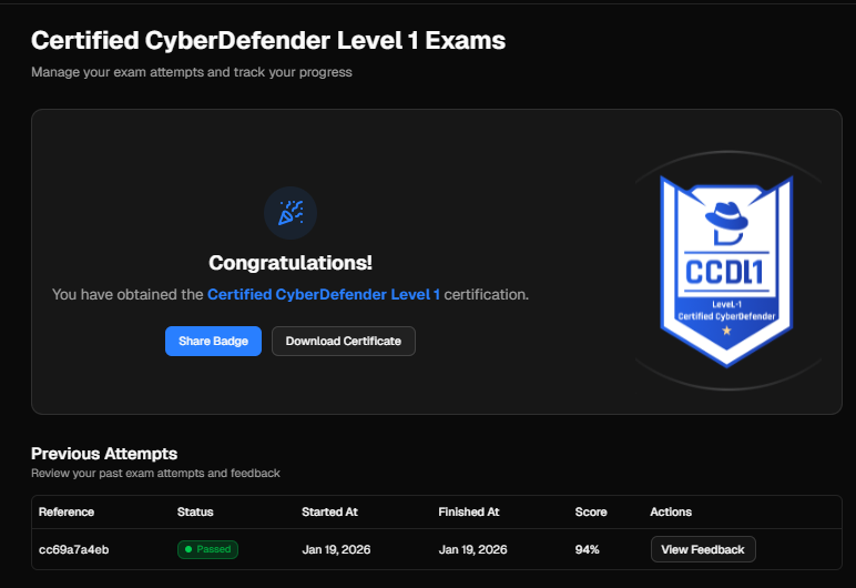 CCDL1 exam result — 90%+ score