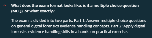 Cyber5W Certified Evidence Handler exam page