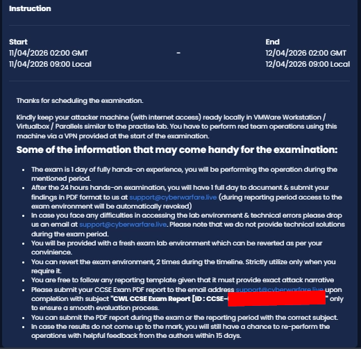 Exam scheduled for April 11th, 2026
