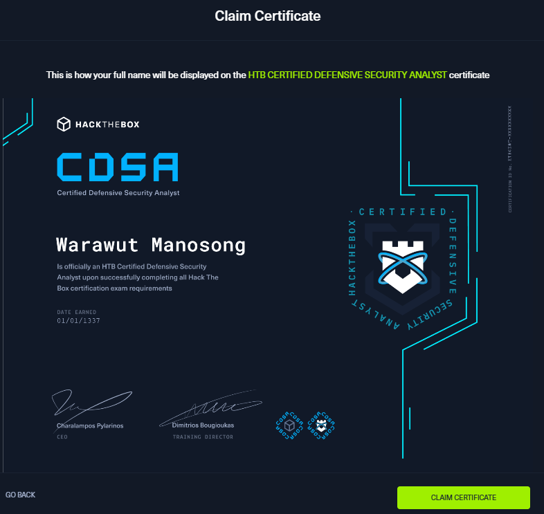 HTB Academy — specify name for certification