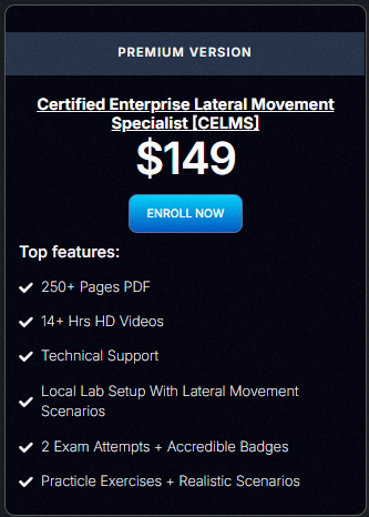 CELMS pricing — $149 with 250+ page PDF, 14+ hours of video, 2 exam attempts