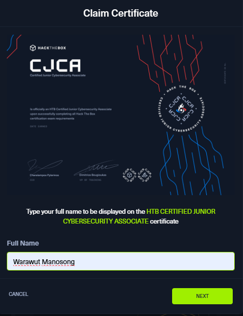 HTB Academy — specify name for certificate