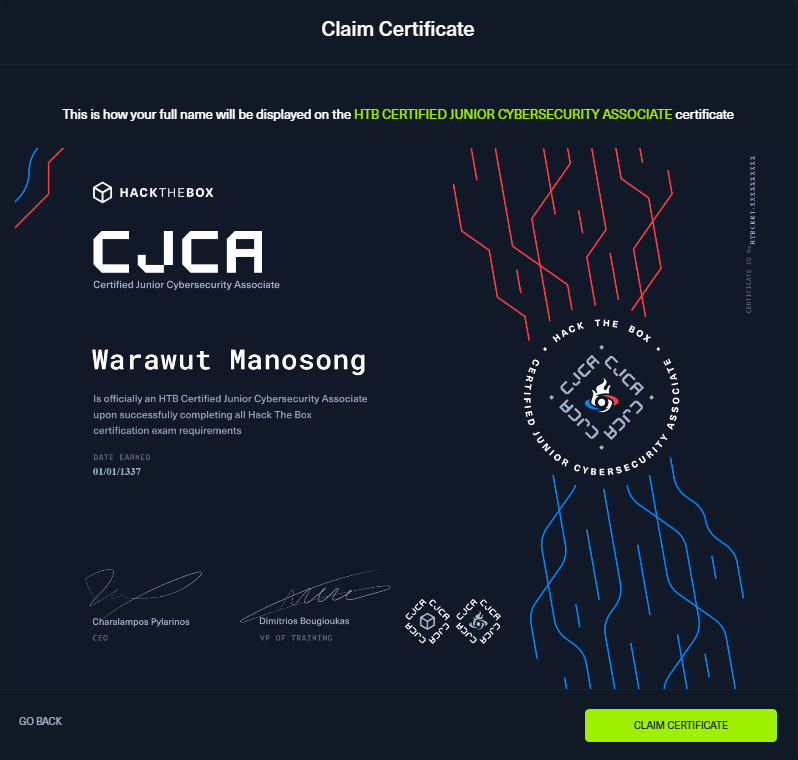 Certificate preview with name