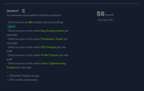 Student subscription pricing details