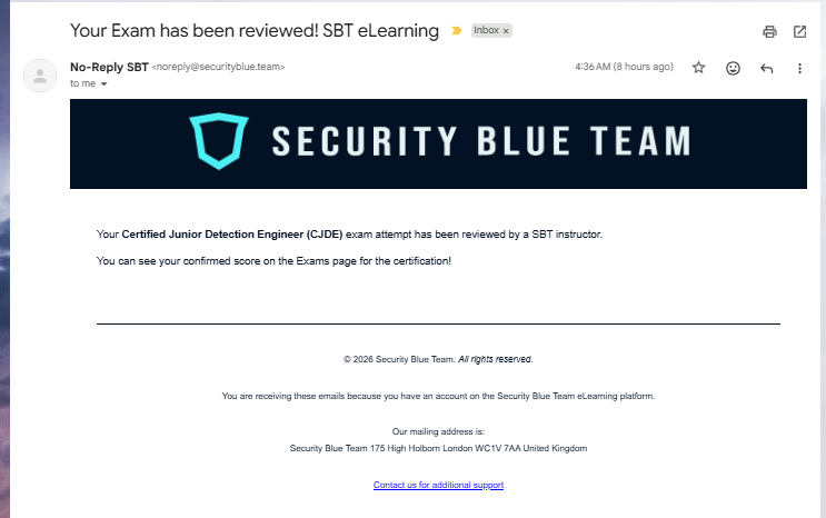 Email from Centri with corrected result