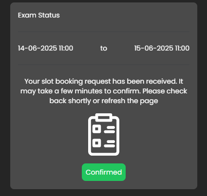 Exam scheduled confirmation screen