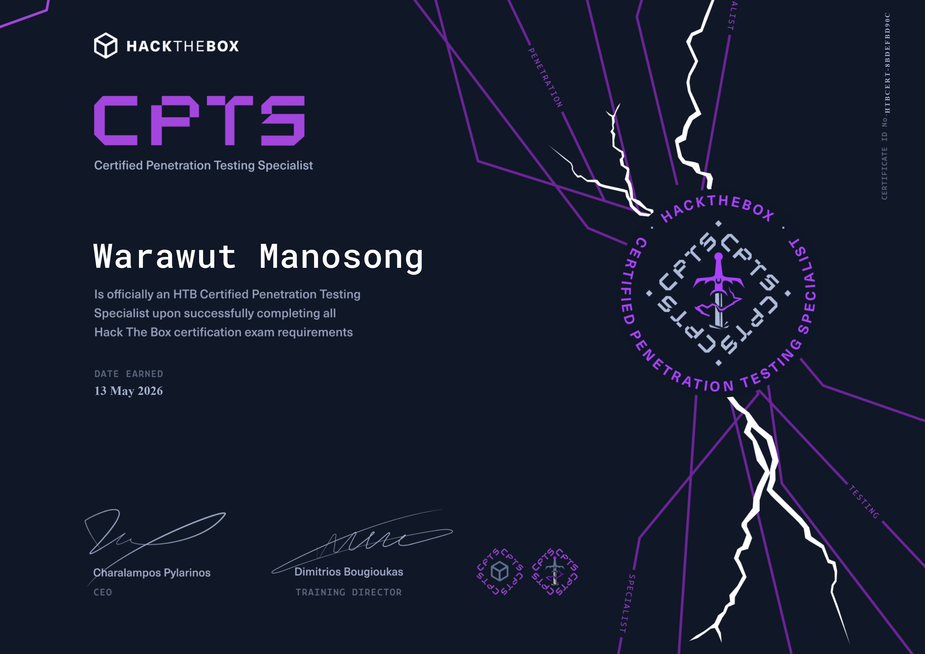 HTB Certified Penetration Testing Specialist certificate