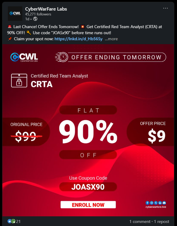 CRTA pricing and discount banner