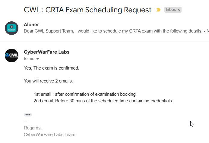 Confirmation reply — two additional emails will follow