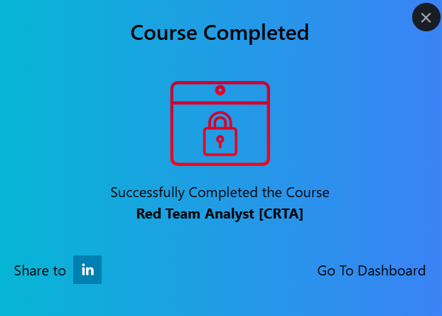 Lab completion — no flags, just mark as done and share on LinkedIn