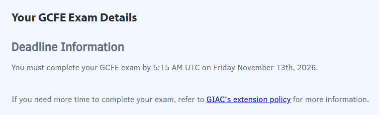 GCFE exam purchase confirmation