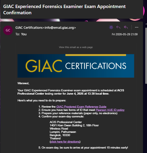 Exam center scheduling confirmation