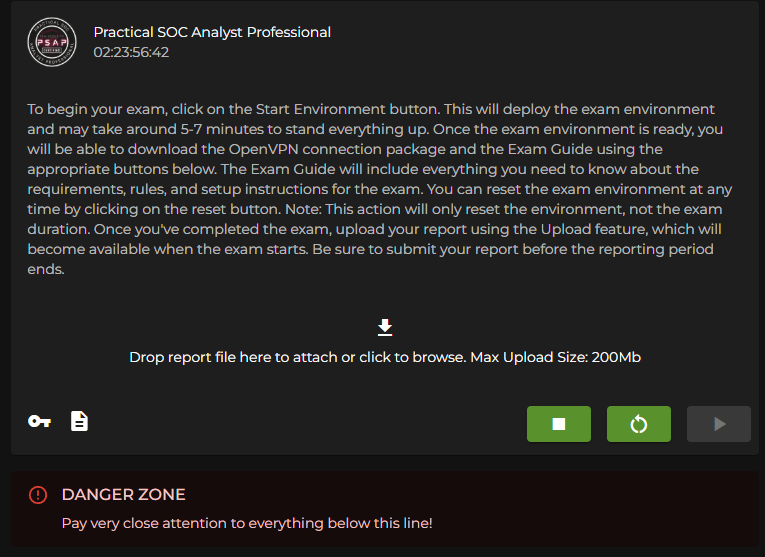 Exam environment initialized — countdown and VPN download