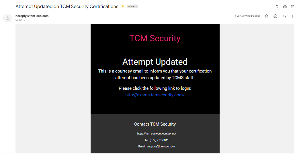 Exam status changed to Awaiting Review