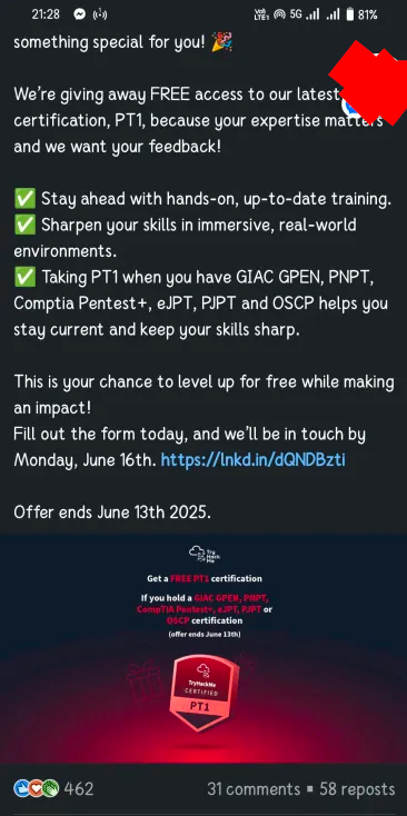 TryHackMe free exam offer reasoning