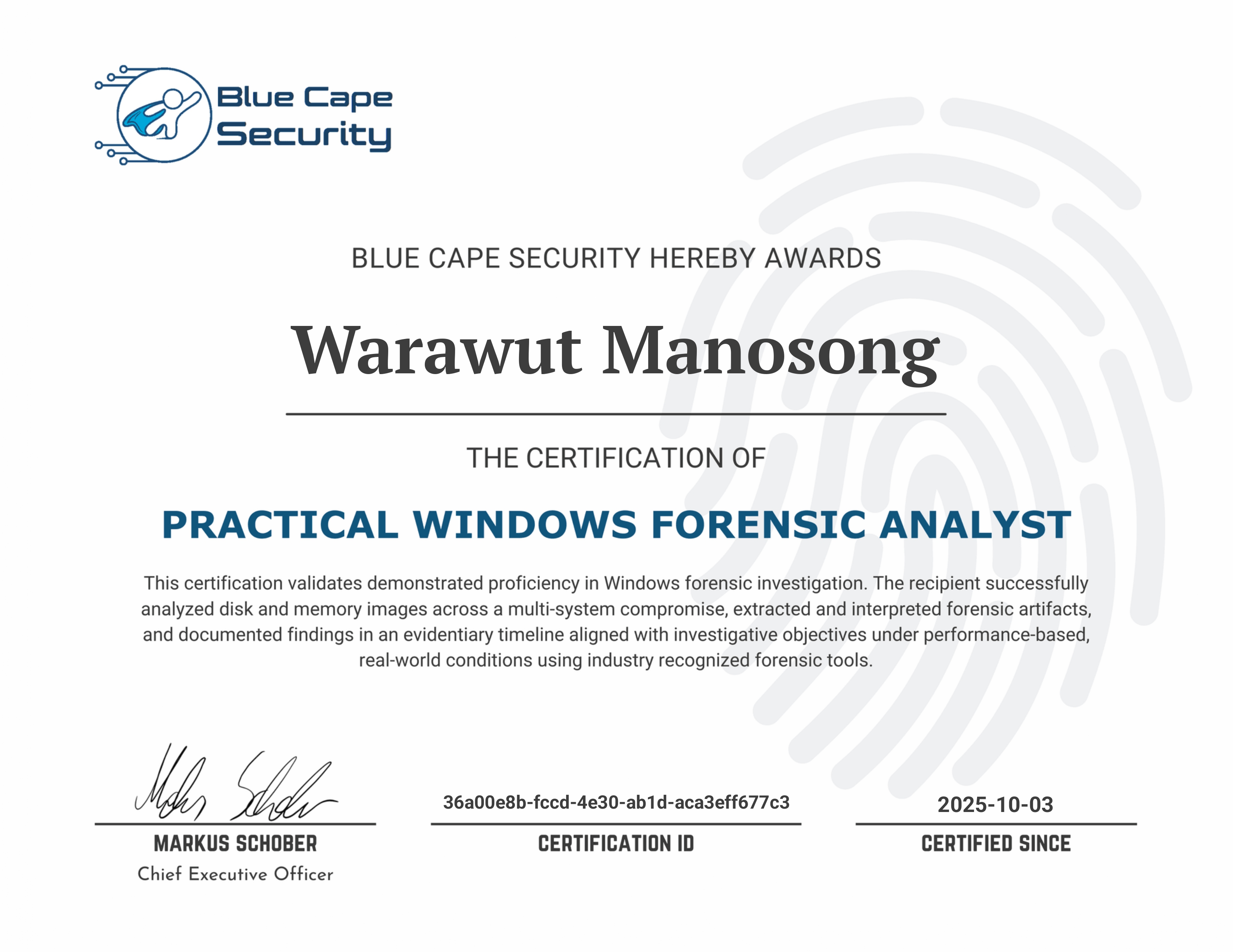 Practical Windows Forensic Analyst (PWFA) Certificate