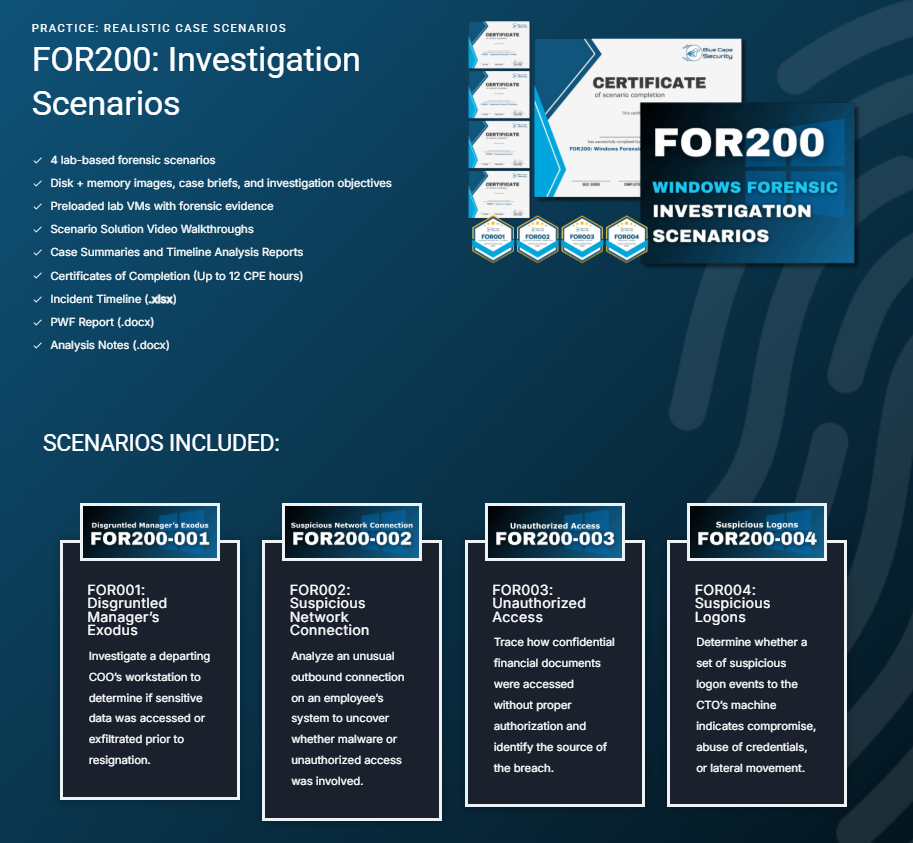 FOR200 investigation scenarios overview