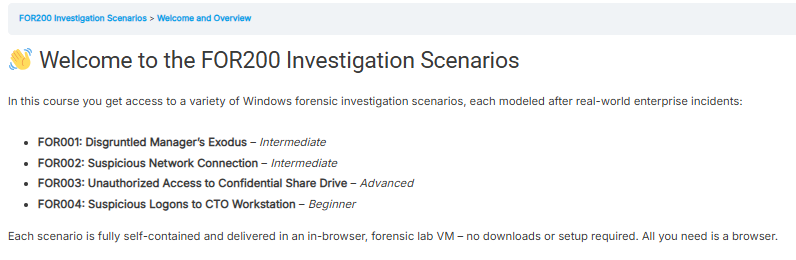 FOR200 scenario difficulty levels