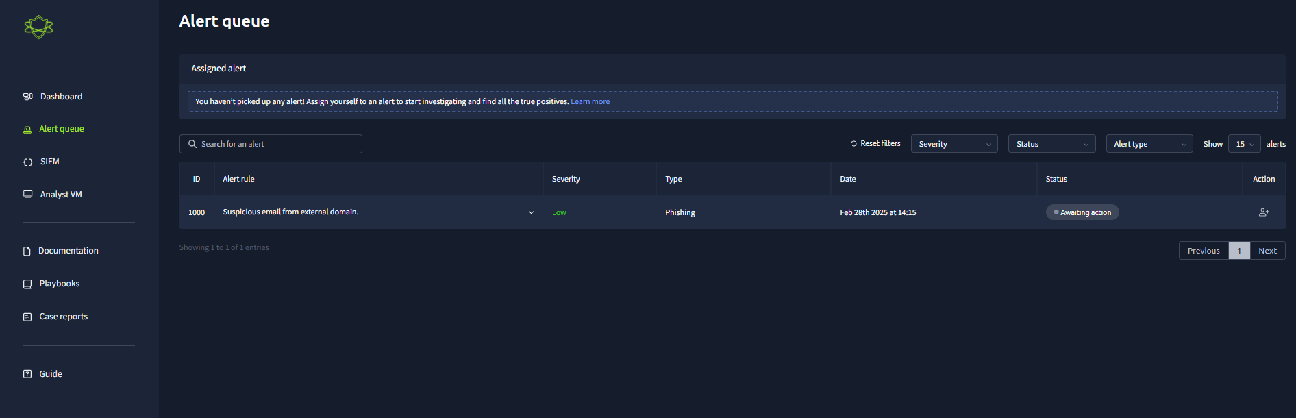 SAL1 SOC simulator interface with Splunk