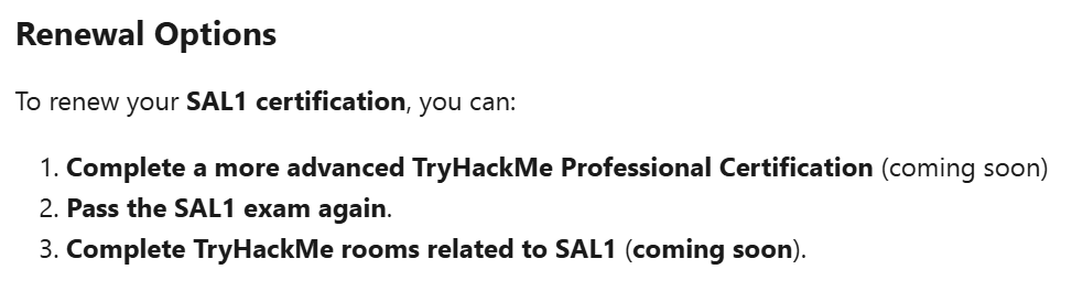 TryHackMe certification renewal page