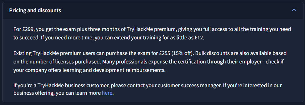 TryHackMe SAL1 pricing options